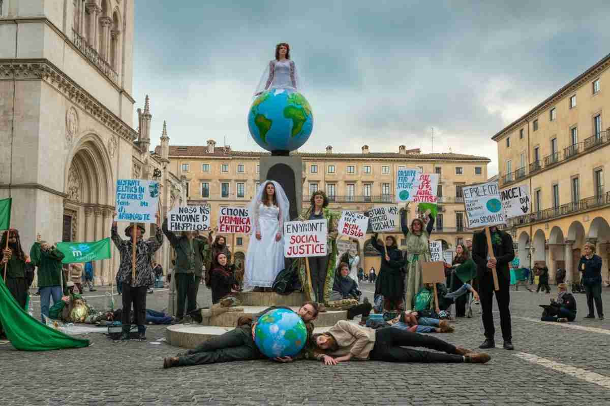 Attivisti bloccati dalla polizia durante un matrimonio simbolico a San Marco contro Jeff Bezos: guarda il video