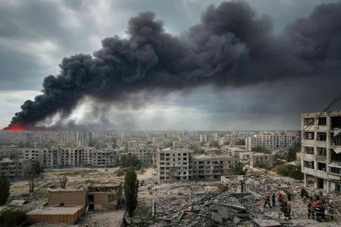 Kiev in fiamme: l'assalto russo devasta un edificio storico