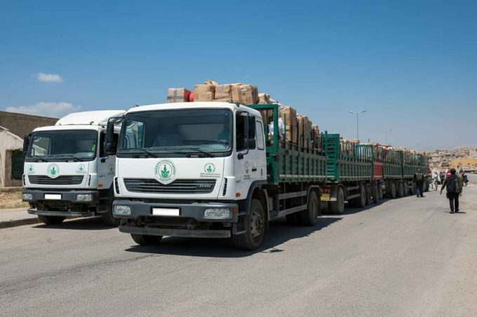 Aiuti umanitari in arrivo: camion in transito verso Gaza