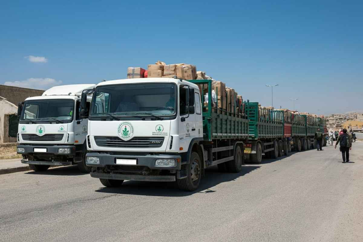 Aiuti umanitari in arrivo: camion in transito verso Gaza