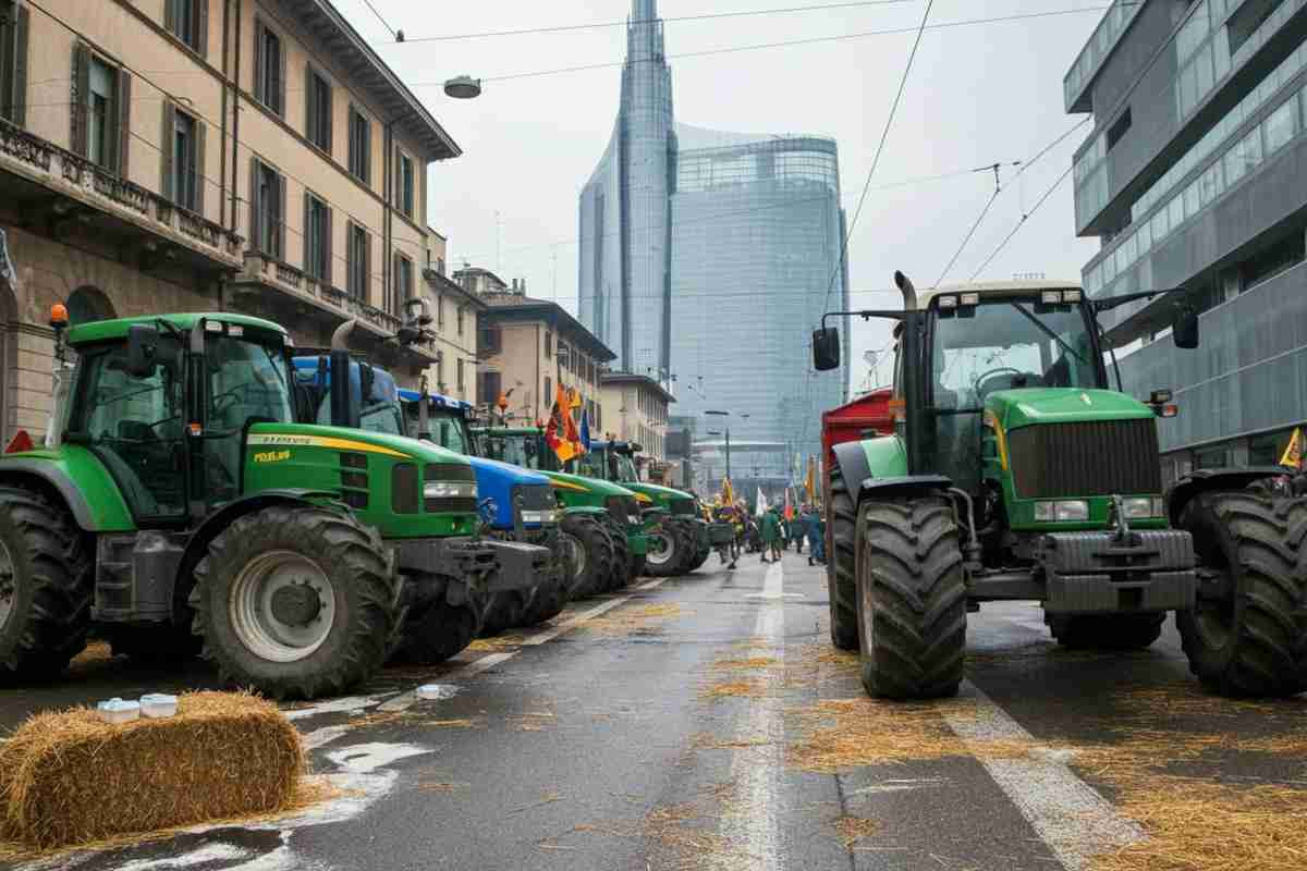 Trattori in protesta a Milano: fieno e latte contro l'accordo Ue-Mercosur